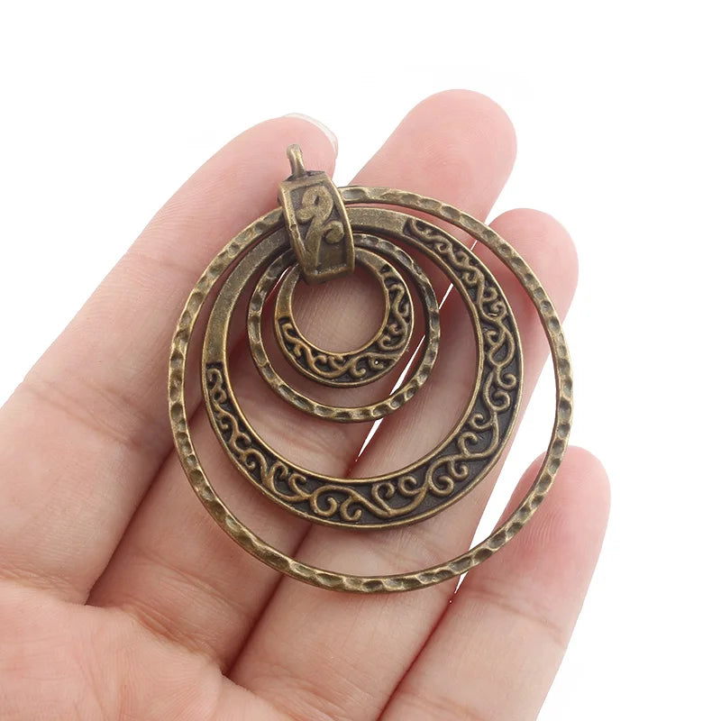 3pcs Antique Brown Ethnic Multicircle Pendant for Jewelry Making 45mm