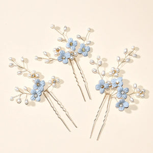 3pcs Flower U Shaped Hair Pins for Wedding Bridal Hairclip