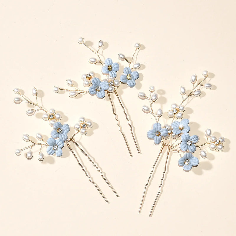 3pcs Flower U Shaped Hair Pins for Wedding Bridal Hairclip