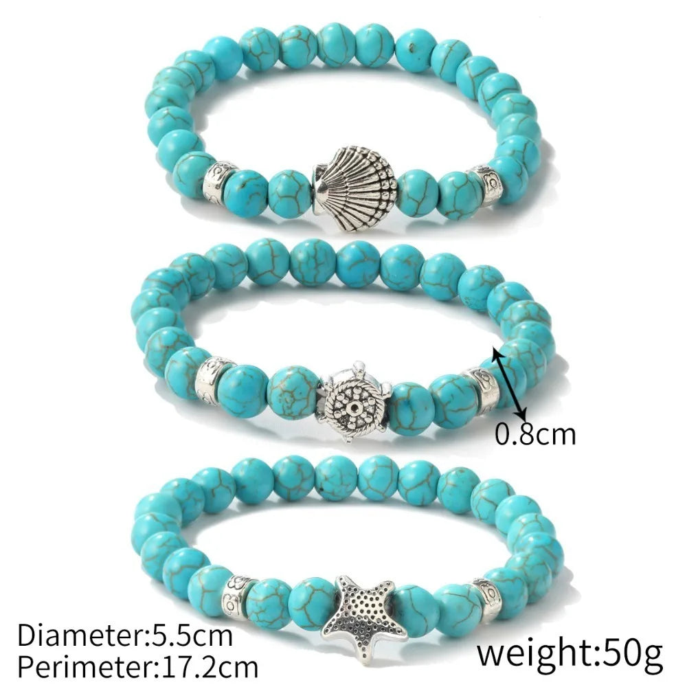 3pcs Turquoise Bracelet Vintage Bohemian Beaded Bracelet