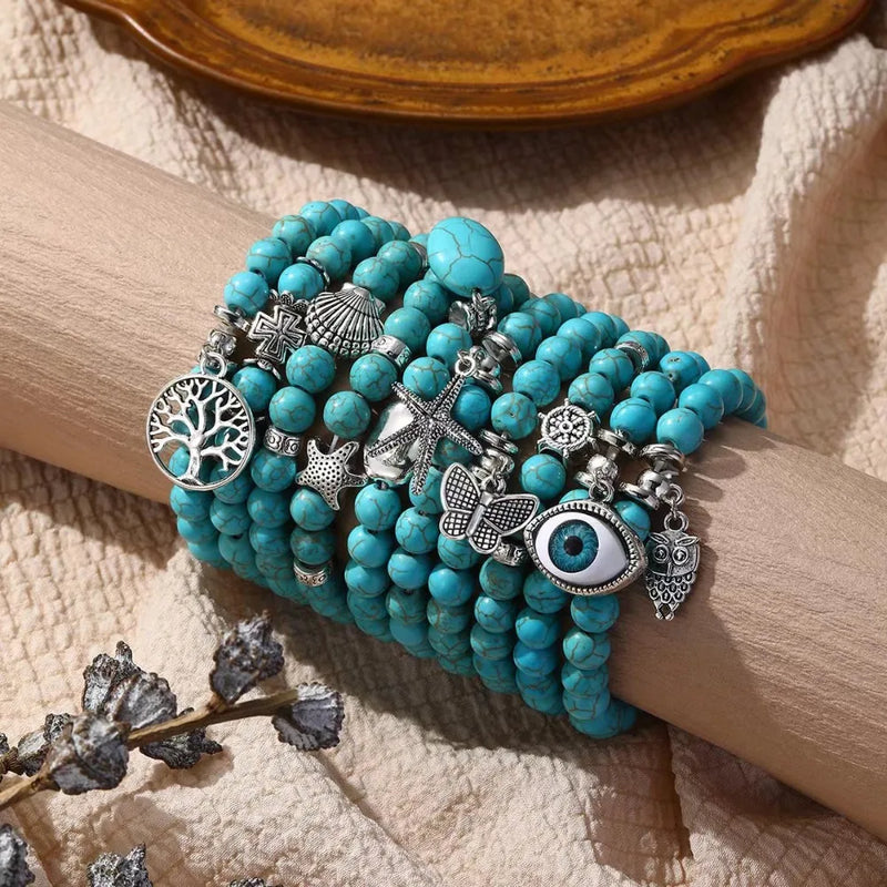 3pcs Turquoise Bracelet Vintage Bohemian Beaded Bracelet
