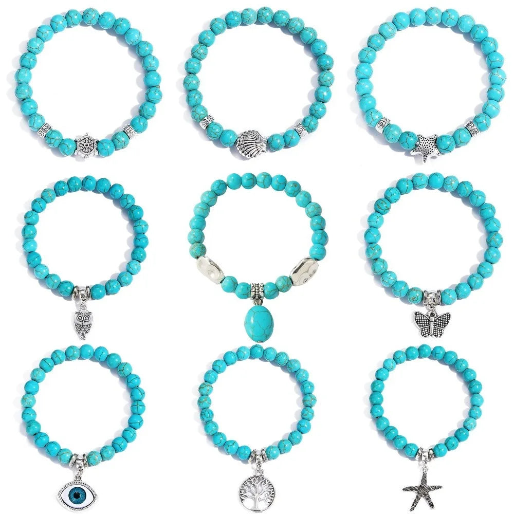 3pcs Turquoise Bracelet Vintage Bohemian Beaded Bracelet