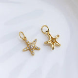 3pcs 14k Plated Starfish Pendants Crystal Charms DIY Jewelry Making
