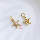3pcs 14k Plated Starfish Pendants Crystal Charms DIY Jewelry Making