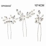 3pcs Bride Hairpins Crystal U-shaped Alloy Hair Sticks