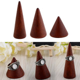 3pcs Brown Cone Wooden Ring Jewelry Display Stand Holder