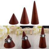 3pcs Brown Cone Wooden Ring Jewelry Display Stand Holder