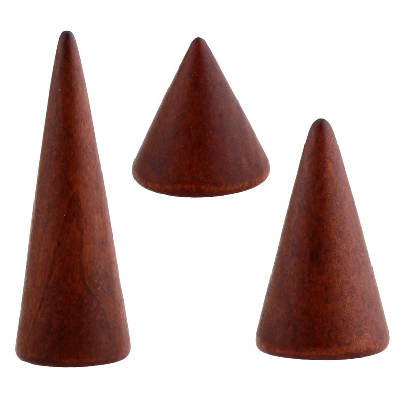3pcs Brown Cone Wooden Ring Jewelry Display Stand Holder