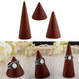 3pcs Brown Cone Wooden Ring Jewelry Display Stand Holder