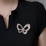 3pcs Butterfly Pearl Crystal Brooch Pins Women Dress Insect Series
