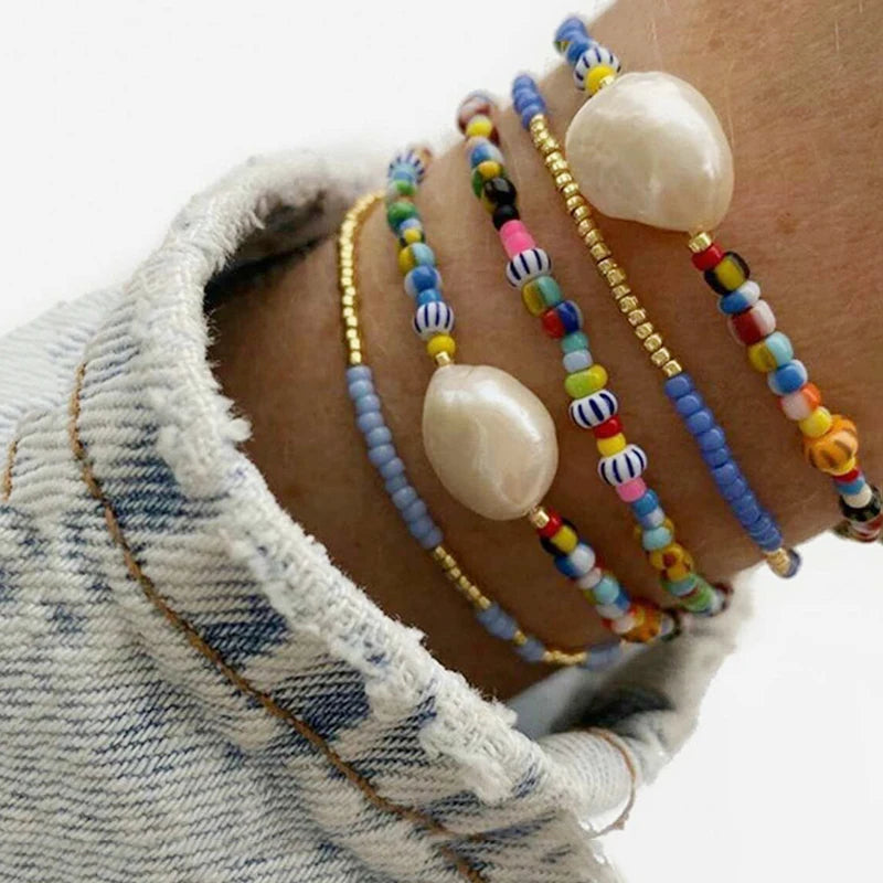 Colorful Beads Gold-color Star Bracelet Set