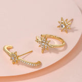 3pcs Conch Piercing Earrings Star Hexagram Zircon Ear Jewelry Set