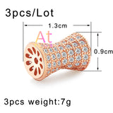 3pcs Copper Cylinder Beads Charm Small Waist Gothic Crown Zircon Barrel Beads