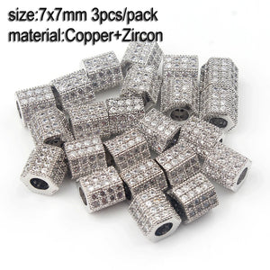 3pcs Copper Zircon CZ Beads for DIY Bracelet Necklace