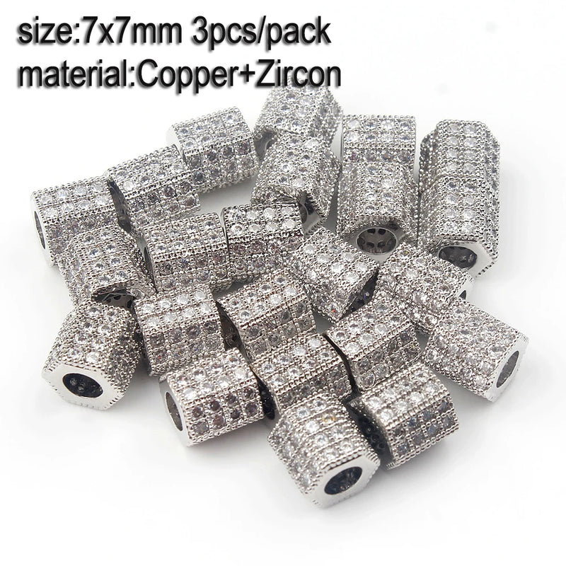 3pcs Copper Zircon CZ Beads for DIY Bracelet Necklace