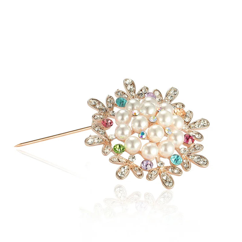 3pcs Crystal Pearl Flower Alloy Brooch Pins for Women Dress