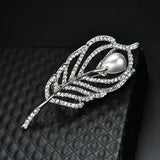 Crystal Pearl Leaf Alloy Diamond Brooch Pins for Women