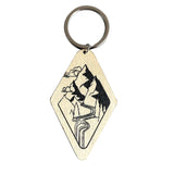 Vintage Diamond Wood Keychain Western Cowboy Cactus Cow Head Print