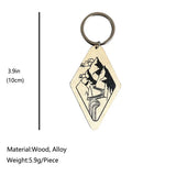 Vintage Diamond Wood Keychain Western Cowboy Cactus Cow Head Print