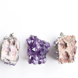 3pcs Natural Amethysts Quartz Geode Cut Necklace Crystal Piont Stone Pendant