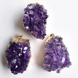 3pcs Natural Amethysts Quartz Geode Cut Necklace Crystal Piont Stone Pendant