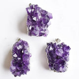 3pcs Natural Amethysts Quartz Geode Cut Necklace Crystal Piont Stone Pendant