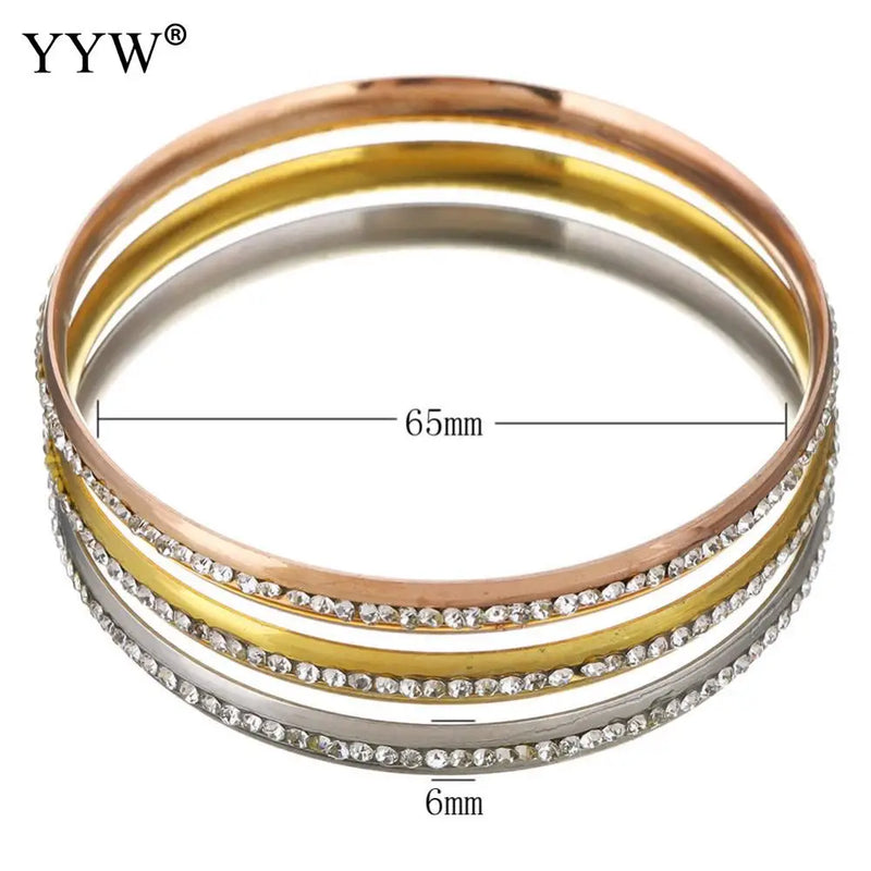 Crystal Rhinestone Pave Stainless Steel Bangle Bracelets Set