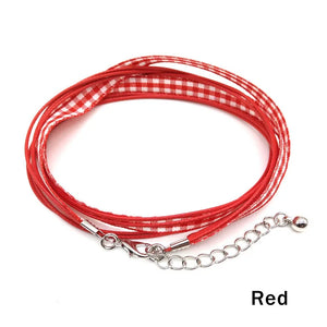 3pcs Plaid Ribbon Leather Braided Rope Necklaces & Pendant Charms