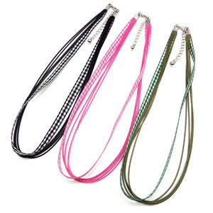 3pcs Plaid Ribbon Leather Braided Rope Necklaces & Pendant Charms