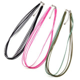 3pcs Plaid Ribbon Leather Braided Rope Necklaces & Pendant Charms