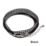 3pcs Plaid Ribbon Leather Braided Rope Necklaces & Pendant Charms