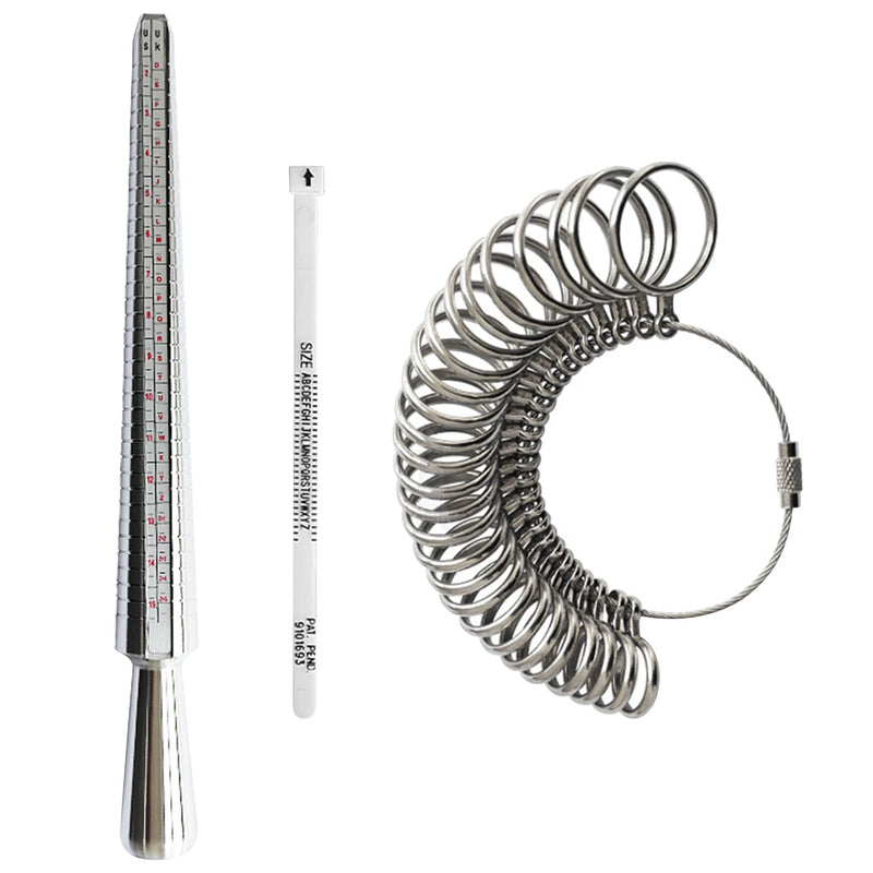 3pcs Finger Diameter Measuring Scale Mandrel Ring Sizer Set