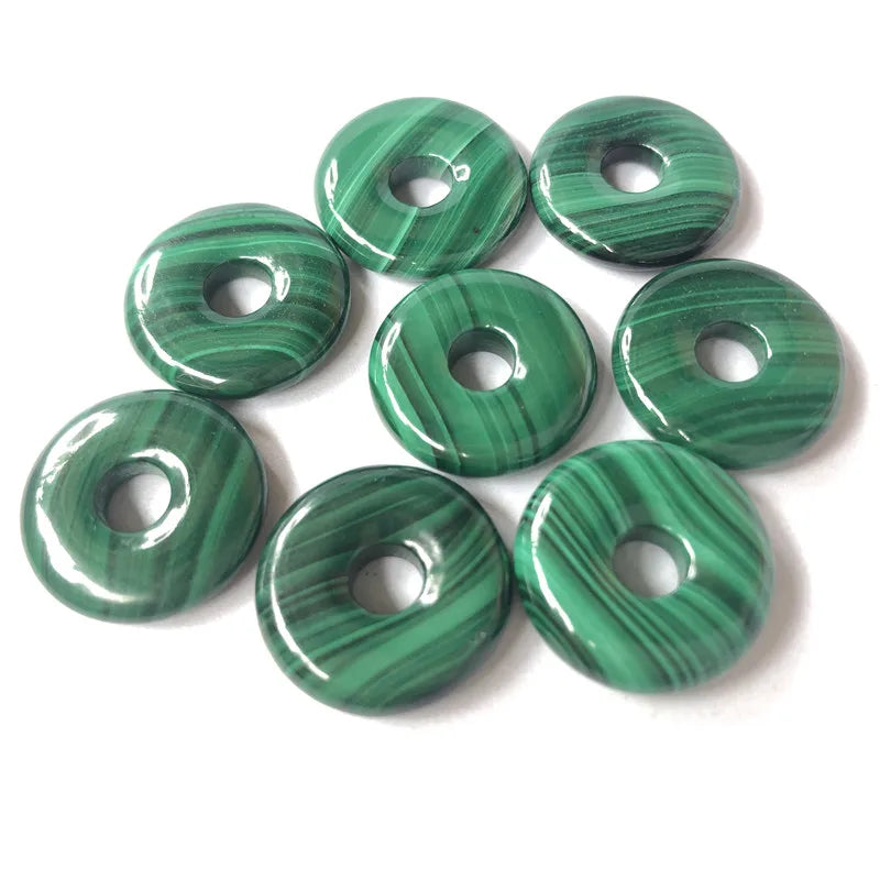 3pcs Malachite Donut Stone 20mm 18mm Circle Pendant Round Jewelry Necklace