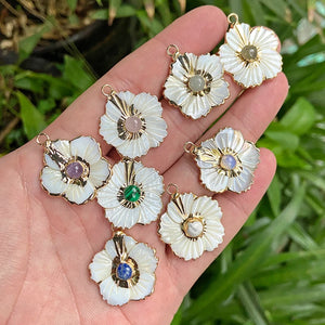 3pcs Flower Shell Pendant Turquoise Charm for Jewelry Making