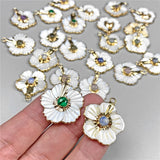 3pcs Flower Shell Pendant Turquoise Charm for Jewelry Making