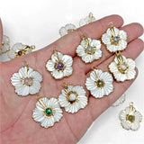 3pcs Flower Shell Pendant Turquoise Charm for Jewelry Making