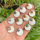 3pcs Flower Shell Pendant Turquoise Charm for Jewelry Making