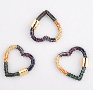 3pcs Heart CZ Micro Pave Clasp For Necklace Jewelry