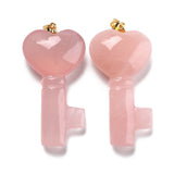 3pcs Key & Heart Obsidian Rose Quartz Tiger Eye Pendants for Necklace