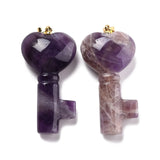 3pcs Key & Heart Obsidian Rose Quartz Tiger Eye Pendants for Necklace