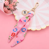 Silk Ribbon Key Chain Bow Pearl Disc Pendant Small Gift