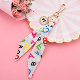 Silk Ribbon Key Chain Bow Pearl Disc Pendant Small Gift