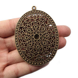 3pcs Oval Antique Bronze Filigree Flower Charm Pendant For DIY Necklace Making