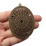 3pcs Oval Antique Bronze Filigree Flower Charm Pendant For DIY Necklace Making