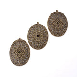 3pcs Oval Antique Bronze Filigree Flower Charm Pendant For DIY Necklace Making