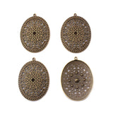 3pcs Oval Antique Bronze Filigree Flower Charm Pendant For DIY Necklace Making
