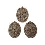 3pcs Oval Antique Bronze Filigree Flower Charm Pendant For DIY Necklace Making