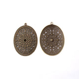 3pcs Oval Antique Bronze Filigree Flower Charm Pendant For DIY Necklace Making