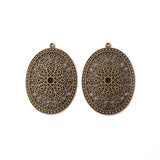 3pcs Oval Antique Bronze Filigree Flower Charm Pendant For DIY Necklace Making