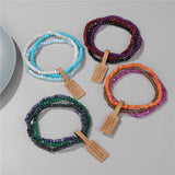 3pcs Stone Beaded Bracelets Set - Multicolour Crystal Elastic